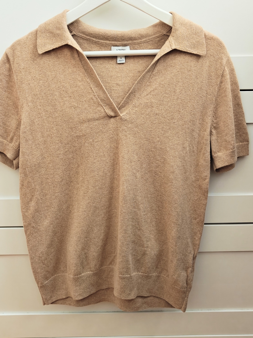J. Crew Short-Sleeve Polo Sweater in Camel Tan Size S
